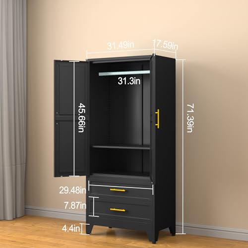image for erosoei Metal Armoire Wardrobe Closet, 71 