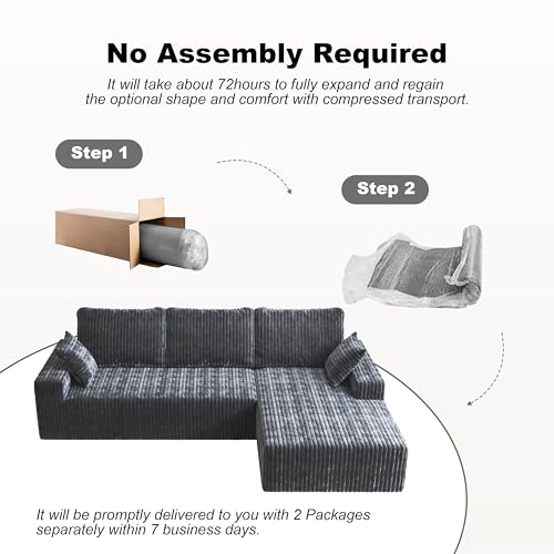 Image of Modular Sectional Sofa Couches L-Shape Couch 3 Seat Modular Sofa Memory Foam Sectional Couches for Living Room (Gray, 108 inch+Right Chaise)