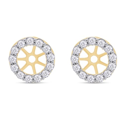 Halo Women's Earring Jackets for 7MM Round Shape Studs with Lab Created Moissanite ear jackets 14k Yellow Gold Over 925 Sterling Silver Jewelry Gift for Her