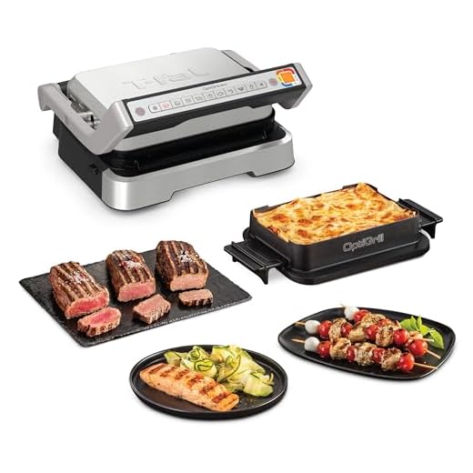 T-fal, Electric Grill Indoor, OptiGrill 4in1, Stainless Steel, 9 Automatic Cooking Modes, Intelligent Grilling, 1800 Watts, Nonstick Removable Plates, Dishwasher Safe, Panini Press Sandwich Maker