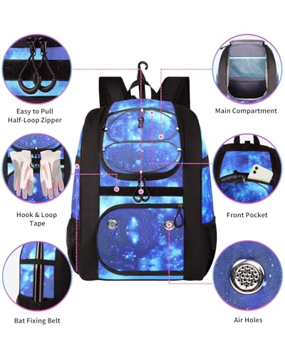 Image of MATEIN Softball Bag, Lightweight Baseball Backpack with Shoe Compartment, Baseball Bag with Fence Hook for TBall Bat & Equipment, Softball Gifts Catchers Backpack for Women Fit Catcher's Mitt, Helmet