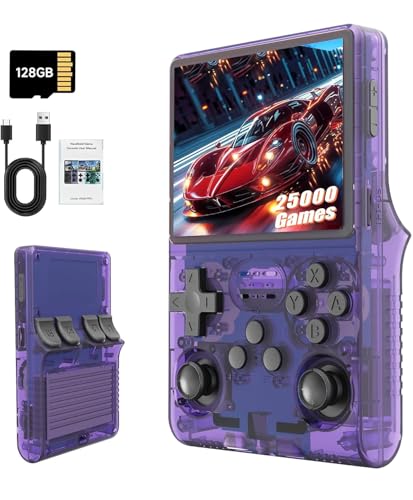R36S Retro Handheld Game Console Purple 3.5 Inch HD Screen 25 000+ Classic Games 128G TF Card Open Source Linux for Teens and Adults