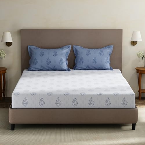 Image of Layers 100% Cotton King Size Bedsheet Set | Blue Floral Print | 120 TC Forever Collection | Soft & Breathable | Washable Bedsheet with 2 Pillow Covers | All Season
