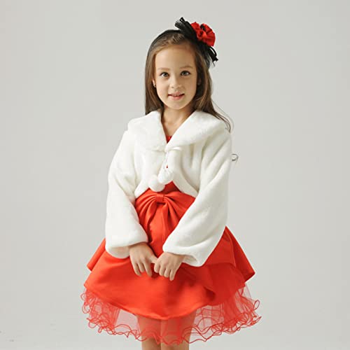 Abbyabbie.li Flower Girl Dress Coat,Girl Cozy Faux Fur Bolero Shrug Accessories Princess Cape Size S Ivory #TOP3