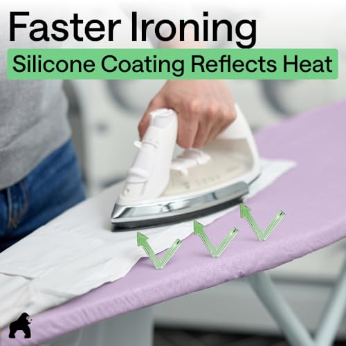 Image of GORILLA GRIP Reflective Silicone Ironing Board Cover, 15x54, Hook and Loop Fastener Straps, Fits Large and Standard Boards, Pads Resist Scorching and Staining, Elastic Edge Thick Padding, Light Purple