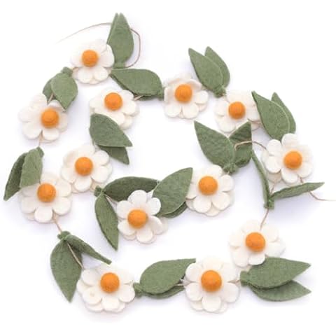 Glaciart One Felt Flower Garland - Fun Party Decorations for Easter, Spring & Birthdays - Home Decor for Living Room, Bedroom, Baby Room - 100% Natural Wool Pom Poms with Cotton String - 9 Ft. Cover