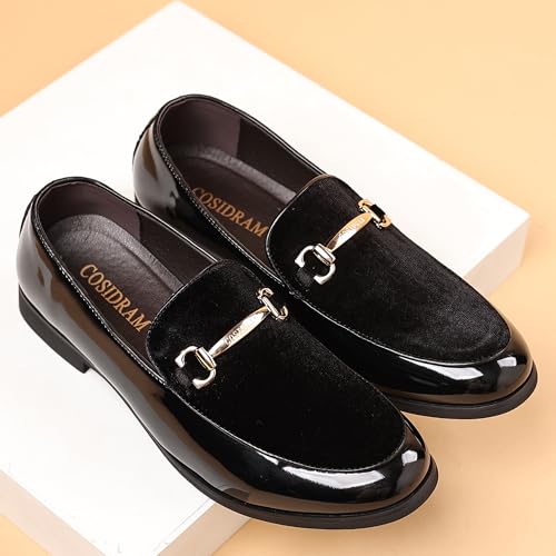 COSIDRAM Men's Casual Shoes Fashion Velvet Patent Leather Loafers Classic Gold Buckle Business Party Shoes4