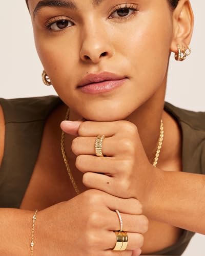 pavoi 14k gold plated chunky statement ring  chunky stackable wide band for women