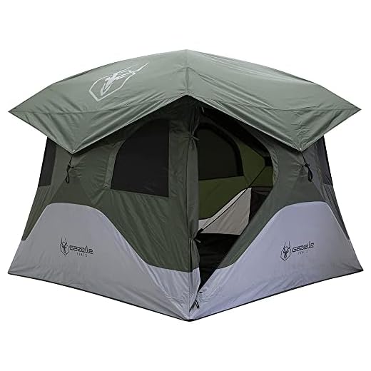 Gazelle Tents™ T4 Hub Tent, Easy 90 Second Set-Up, Waterproof, UV Resistant, Removable Floor, Ample Storage Options, 4-Person, Alpine Green, 78" x 94" x 94", GT400GR