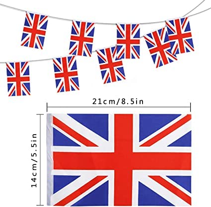 GB Fabric Union Jack Bunting Flags 8M/ 26ft Long with 24 UK Flags British Banners Party Decor United Kingdom Full Flag Patriotic Themed Bunting for UK Royal Street Party Decoration - Image 2