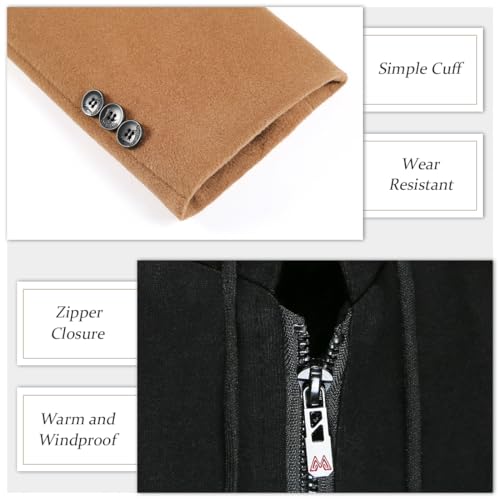 Image of APTRO Men's Wool Trench Coat Hoodie Winter Top Coat | Premium Wool Fabric, Hoodie Style, Thickened Cotton Lining, Single Breasted, Zipper & Button Closure, for Business