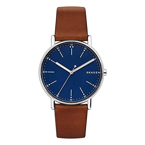 Skagen Männer Armbanduhr Signatur mit Gehäuse in der Farbe Silber, braunes Lederarmband, Gehäusedurchmesser: 40 mm, SKW6355