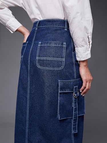 Image of Miss Chase Women's Regular High Rise Above Knee Stretchable Denim Skirt