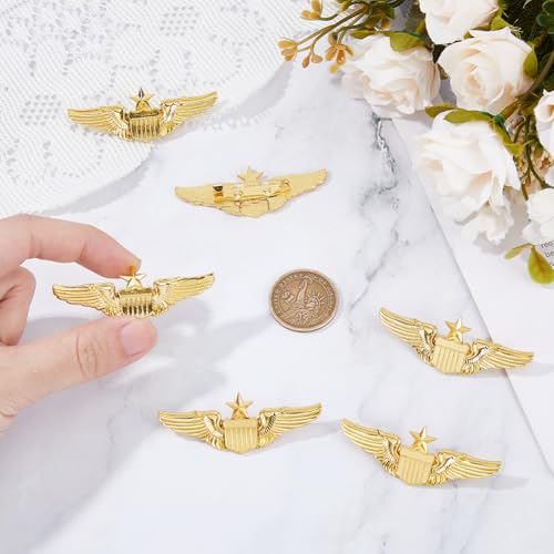 Image of DICOSMETIC 6Pcs Wings Pin Pilot Metal Wing Pin Aviator Pins Air Force Senior Pilot Wing Gold Wing Pilot Badge Alloy Brooch Costume Lapel Pin for Hat Shirt Uniform