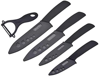 Wolf War Coltello in ceramica, set di coltelli in ceramica con custodia, set di coltelli da cucina con 4 coltelli e 1 pelapatate, set di coltelli da cucina per carne, frutta, verdura, colore nero