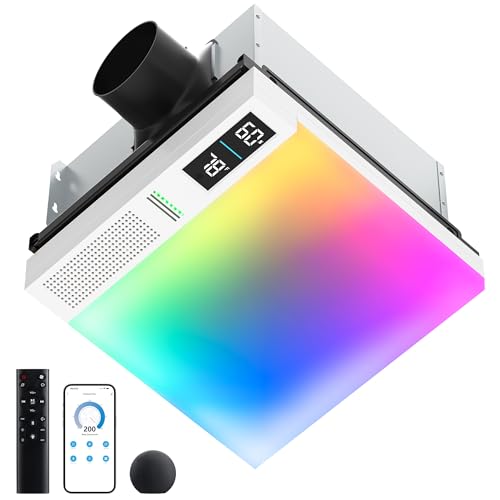 Best Bathroom Exhaust Fan with Humidity Sensor and Light 10 ROJOSAN Smart Bathroom Exhaust Fan with Bluetooth Speaker and Light & Humidity Sensor, Powerful 230CFM Exhaust Fan with Alexa/App/Remote Control, Auto-On Humidity & Odor Sensor, Quiet 2.0 Sone (White)