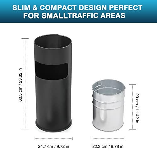 Image of IRONWALLS Indoor Outdoor Trash Can with Lid, Black Stainless Steel Garbage Can, Removable Inner Bucket, Round Commercial Waste Bin Container Trash Receptacle for Office, Hotel