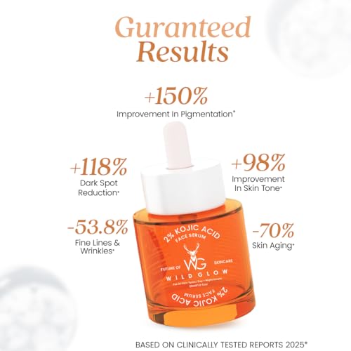 Image of WILDGLOW 2% Kojic Acid Face Serum for Skin Brightening, Dark Spot Correcting & Radiant Glow 30ml