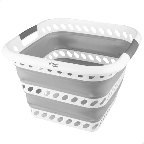 AKTIVE Cesta plegable 40 litros, Formato cuadrado, 49 x 48 x 33 cm, Plegado compacto, Libre de BPA, Caja de almacenamiento portátil, Cesto ropa sucia plegable, Para hogar, Camping y picnic (63115)