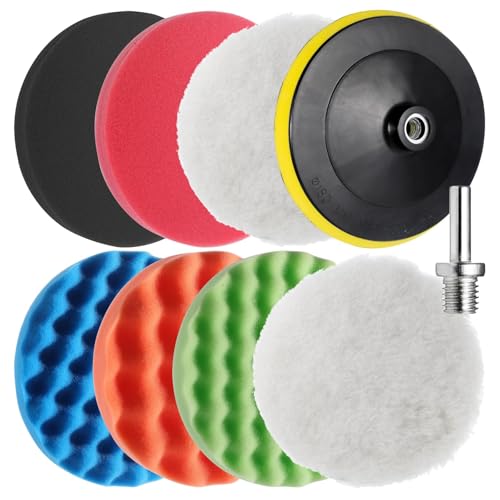 GEARLEADER 8PCS 7inch/180mm Car Polishing Pads Kit, Car Polishers and Buffers Buffing Kits Buffing Sponge Pads Kits with M14 for Car Sanding, Polishing, Waxing