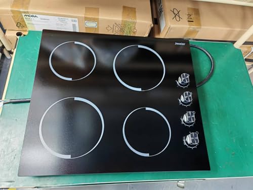 Jessier Placa vitrocerámica 4 fuegos,60cm, 6000 W, empotrable, 220 V, independiente, función de pausa, 9 niveles de potencia, controles giratorios, temporizador, bloqueo de seguridad para niños.