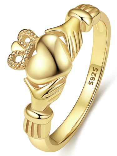 Bestyle 925 Sterling Silver Ring for Women, Minimalist Claddagh Ring Celtic Knot Ring for Women, Irish Promise Wedding Band, Gold/Rose Gold Vermeil Women Band Ring, Stackable, Gift for Her