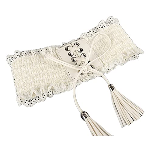 Ladies Tied Waspie Corset Waist Belt with Tassel Lace-up Elastic Wide Belt Dress Decoration Waistband Cinch