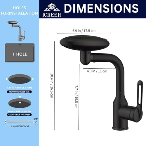 Image of Waterfall Bathroom Sink Faucet, Multifunctional Basin Faucet with 4 Water Outlet Modes Single Hole, Modern 360Rotatable Bathroom Faucet with Two Water Supply Pipes, Matte Black