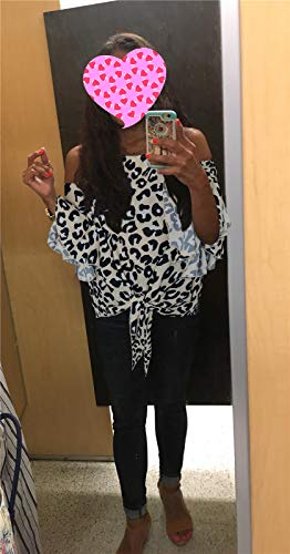 Chuanqi Womens Cold Shoulder Blouse Bell Sleeve Tie Knot Casual Summer Shirt Tops4