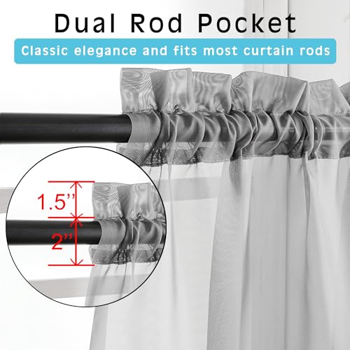 Image of OVZME Grey Sheer Curtains - 96 inch Inch Length 2 Panels Set, Light Filtering Soft Rod Pocket Voile Drapes for Living Room /Bedroom, Each 42 inch W x 96 inch L
