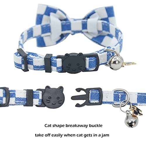 Image of Bowtie Cat Collars Breakaway with Bell, Adjustable Cute Kitty Collars Safety Buckle Kitten Collar for Cat Puppy 7.5-11in (Blue Plaid)