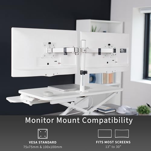 Image of VIVO Height Adjustable 32 inch Standing Desk Converter with Dual 13 to 30 inch Monitor Stand, Sit Stand Monitor Mount and Desk Riser, White, DESK-V000K-M2W