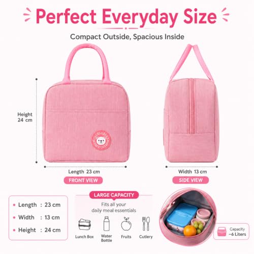 Image of Milton Pack of 2 Thermal Meal Bags with Spacious Compartments, Reusable Lunch Carrier for Work School Travel and Daily Food Organization Needs, (Pink,Pink