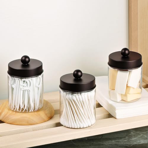 Amolliar-Acrylic-Apothecary-Jar-Bathroom-Qtip-Holder-Bronze-2-Pack-for-Bathroom-Storage-Vanity-Countertop-Farmhouse-Style-Holds-Cotton-Swabs-Dental-Floss-Makeup-SpongesHome-Decor