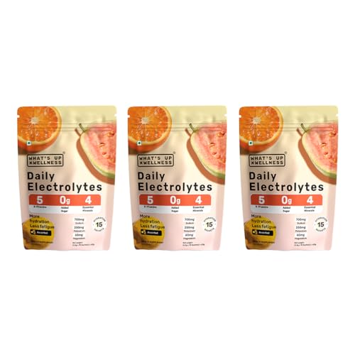 Image of What's Up Wellness Daily Electrolytes - Assorted Flavour Pack | Zero Added Sugar | Instant Hydration - Sodium, Potassium, Magnesium & Zinc | Vegan - 45 Sachets | Pack of 3