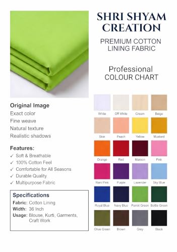Image of Unstitched Cotton Astar /Lining /Cloth /Kapda Running into Meters for Suit,Sherwani,Kurti,Blouse /Choli,lehanga & Dress Materials(Available in 2,4,6 Meters Variation) (Parrot Green, 6 Meter)