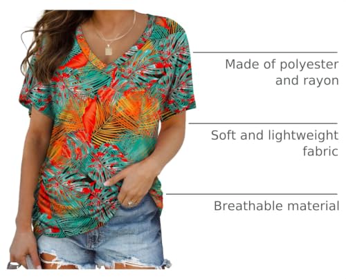 Image of WIHOLL Womens Summer T-Shirts Short Sleeve V Neck Dolman Tops with Side Shirring Loose Fit Shirts Spring Fashion