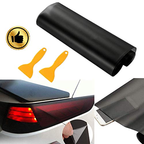 Mioke Film Phare de Voiture,300c*30cm Teinte Autocollant Noir/Jaune,pour Lumière phares de Voiture,Feux arrière,Clignotants, Feux Anti-Brouillard (Noir Mat)