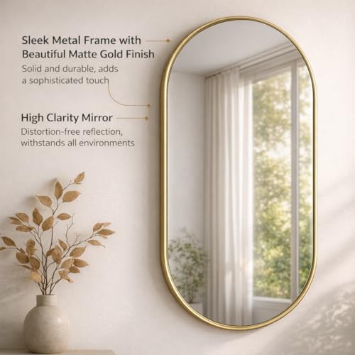 Image of Metal Frame Mirror Glass for Wall /Aluminium Circular Bathroom Wall Mirror 18x24 Inch /Mirror for Bathroom /Bedroom /Living Room /Entryway /Dressing Room /Decorative /Vanity| AFM1824A5