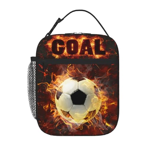 Boys Soccer Lunch Box Insulated Lunch Box With Adjustable Shoulder Strap Football School Lunch Bag Portable Reusable Lunch Tote Bag For Kids Girls Women Men School Office Work