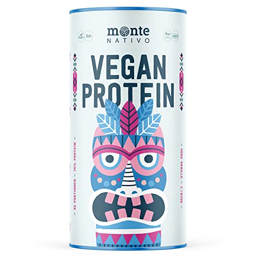 Monte Nativo Protéines végétaliennes - Vanille douce - Protéines de soja, chanvre, courge, tournesol, riz, pois - Sans sucre - 76% de protéines - végétalien, faible en glucides, avec stévia - 675g Cover