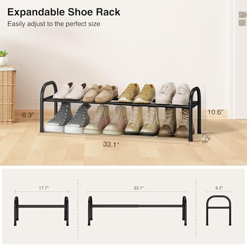 Image of STO STO Expandable Shoe Organizer, 1-Tier Metal Shoe Rack for Closet, Up to 8 Pairs Adjustable Storage for Front Door Entrance, Free Standing Organizer for Entryway, Black