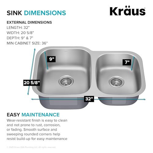 Image of KRAUS Premier 32-inch Undermount 60 /40 Double Bowl with Low Divider 18-Gauge Stainless Steel Kitchen Sink with Strainers (x2), KBU24
