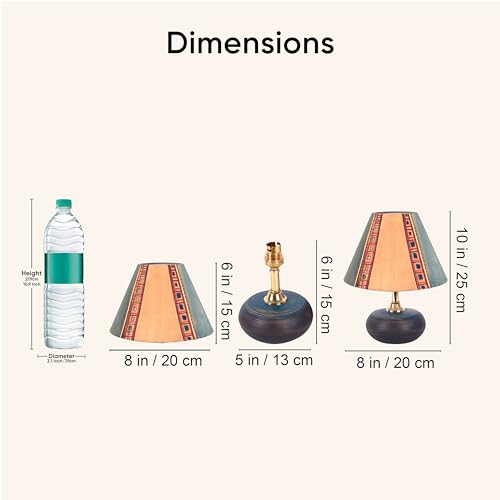 Image of AAKRITI ART CREATIONS Terracotta Table Lamp for Study Room, Bedroom & Living Room Decoration | Abstract Tribal Stripe Pattern Bedside Lamp with Cotton Fabric Shade | Aesthetic Night Lamp
