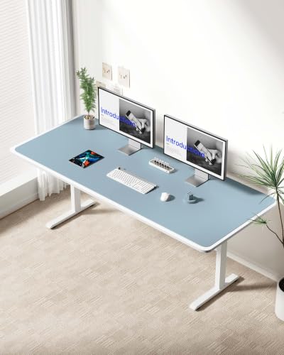 Image of YSAGi Leather Desk Protector, Office Mat, Large Mouse Mat, Non-Slip PU Leather Blotter, Laptop Desk Mat, Waterproof Writing Pad for Office and Home(Ice Blue, 63 inch x 24 inch)