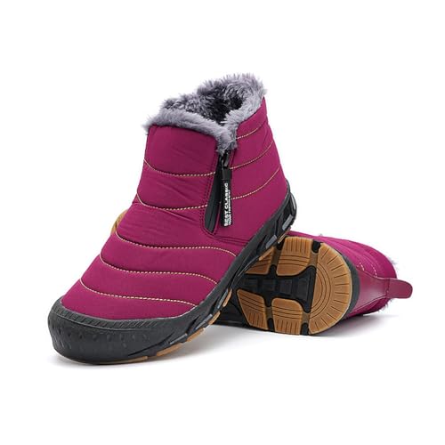 Snow Boots Waterproof Winter Shoes Men Fur Lined Ankle Boots Zipper Closure Slip on Outdoor Women (red, Adult, Women, 14.5, Numeric, US Footwear Size System, Wide)