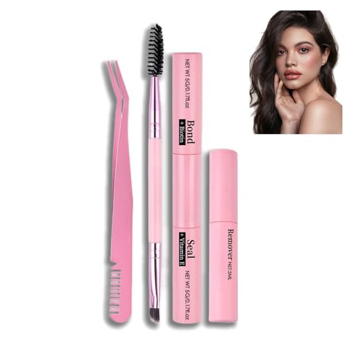 Lash Bond and Seal Kit 4PCs, Cluster Lash Adhesive Kit with Bond & Seal - Strong Waterproof Black Glue for Eyes, Includes Eyelash Extension Remover, Precision Tweezers, Care Brush