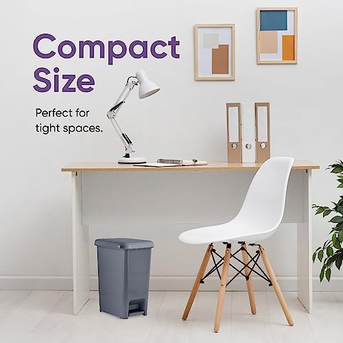 Image of Superio Slim Trash Can with Foot Pedal - 2.5 Gallon Step-On Trash Can, Garbage Can, Small Trash Can for Bathroom, Kitchen, Office, Patio, or Backyard - Onyx Grey