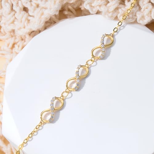 SISGEM 10k Gold Infinity Bracelet for Women, 10kt Gold Created Moissanite Jewelry for Wife, Gifts for Her, 6.2-7.8 Inches2