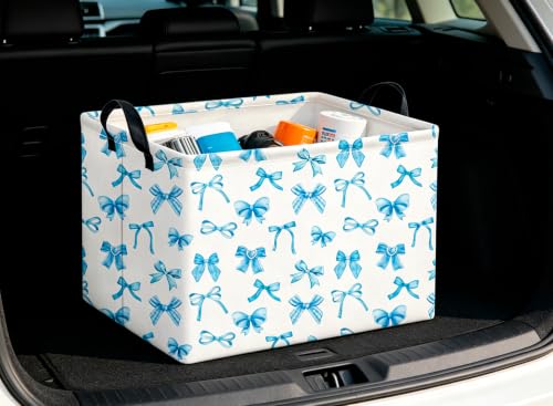 Image of CLOCOR Rectangular Storage Basket Empty,Gift Basket,Waterproof Storage Bin,Room Decor(Blue Bowknot)